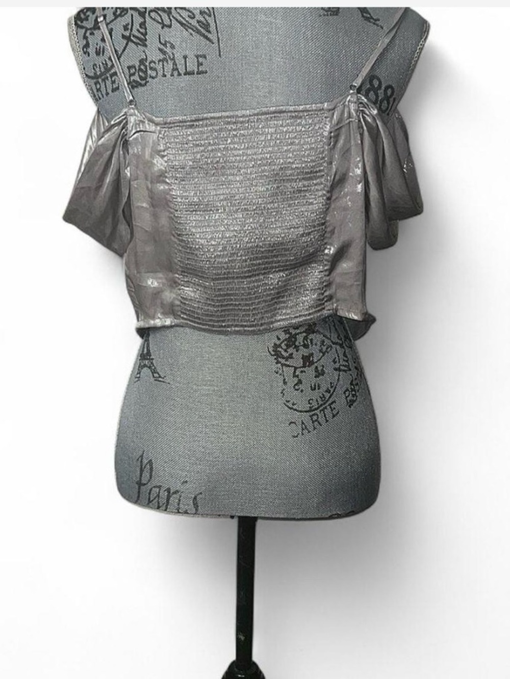 Free People Silver Satin Cowl Cold-Shoulder Camisole - Picture 3 of 6